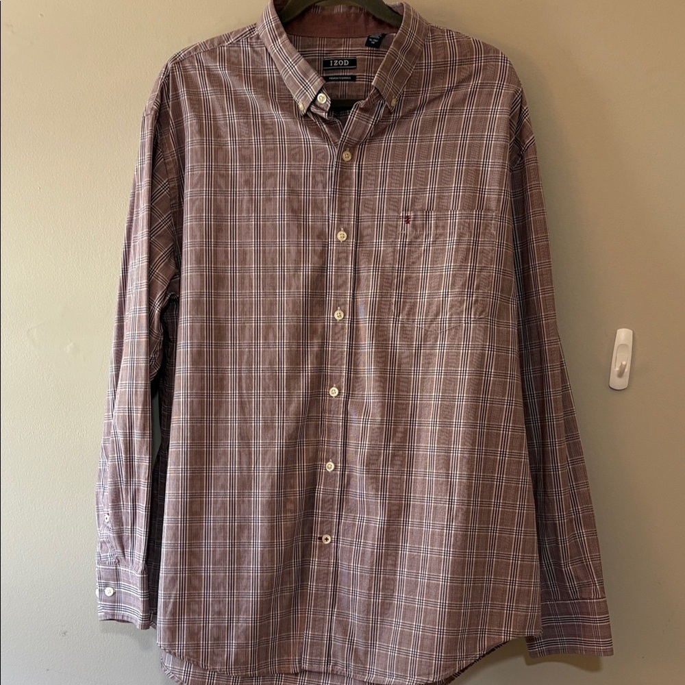 IZOD Men's Casual Maroon/Navy/white Checkered/plaid Shirt Size XL - Picture 1 of 9
